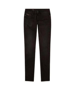 Denim negro Diesel, marca Diesel en una insignia grande sobre el bolsillo trasero y el bolsillo para monedas, 99 % algodon, 1 % elastano Denim elastico, corte entallado, pernera conica, cierre de botones, bragueta con cremallera, jeans de mezclilla negros