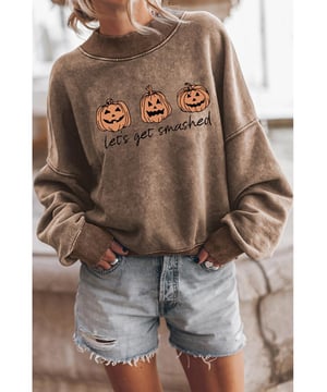 Brown Lets Get Smashed Halloween Pumpkin Graphic Sweatshirt
  Perfect for women
  Bold graphic design with a Halloween pumpkin
  Features the phrase Lets Get Smashed
  Warm and elegant brown color
  Made from Quality materials
  Offers comfort and durability
  Ideal for Halloween parties or festive occasions