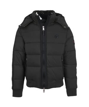 Plein Sport Padded Taped Sleeve Black Jacket. Stay warm and stylish with the Plein Sport Padded Circle Logo Black Jacket! Crafted with comfort in mind, this sleek Black jacket features padded lining and the signature Plein Sport circle logo. Enjoy superior warmth paired with timeless elegance!. Zip Closure Front Pockets, Patch On Chest, Central Zip Closure, Elsaticated Waist. Hooded Coat, Filling: 100% Polyamide, Lining : 100% Polyester. Padded Jacket, Zip Closure. Style: UPPS29F 99