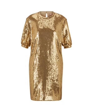 Women's BOSS Esilca Sequin Dress. A loose-fitting dress with short sleeves by BOSS. Crafted in stretch jersey, this dress is decorated all over with sequins. A full lining in a soft material and a keyhole fastening with metal buttons at the back complete the design.- Round neck.- Short sleeves.- Lined.- Standard length.- Relaxed fit.- 93% Polyester, 7% Elastane. Lining: 100% Modal. Machine washable. Ref: 50483063710.