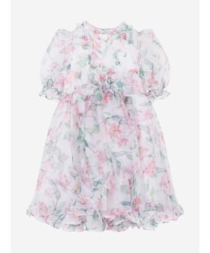 Mama Luma explore fairytale abstracts via their perspicacious attention to detail and preference for handcrafted designs. This girls rose print dress is envisioned in beautiful high quality material via a blurred floral pattern on an organza base. It features an enlarged tie-up bow in the centre, a tiered effect and frill trims for a timeless, uncomplicated look.    ‚ Crew Neck ‚ Elasticated Cuffs ‚ Zip Fastening ‚ Curly Hem‚ Cotton Lining‚ 100% Polyester