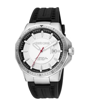 Black stainless steel case and bracelet. Black stainless steel bezel. Black dial with silver-tone hands and index hour markers. Minute markers around the outer rim. Dial Type: Analog. Luminescent hands and markers. Date display at the 6 o'clock position. Quartz movement. Scratch resistant sapphire crystal. Round case shape, case size: 42 mm. Fold over clasp with a safety release. Water resistant at 100 meters / 330 feet. Functions: date, hour, minute, second. Fashion Watch Series. Fashion watch style. Watch label: Swiss Made. Roberto Cavalli Fashion Watch Quartz Black Dial Men's Watch RV1G159M0071.