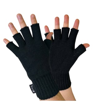Gloves that keep you hands warm as well as giving you the flexibility and grip to operate as normal is a great combination. This is why THMO offers these thermal fingerless Gloves, Gloves that keep your hands warm whilst you work, drive or do any other activities where you need to use your hands. These Gloves have two layers built into them to facilitate the process of keeping your hands warm. The outer layer is knitted made with 100% acrylic and is there to protect your hands from cold elements like snow, ice and hale. The inner lining is made with 3M 40g Thinsulate lining. Thinsulate is well known for keeping your hands warm and is considered one of the most effective linings. The purpose of the lining is to hold warm air inside the Gloves and to keep the hot air close to your skin. The ribbed cuff on the Gloves is tight enough to stop the warm air escaping but not too tight to be uncomfortable. This THMO fingerless Gloves version is in addition to the THMO full finger version. The fingerless part of the glove is turned and knitted with care so that they won't unravel easily. Having your fingers free will make it easier to do outdoor activities, work, drive, walk the dog or anything else that will keep your hands warm whilst increasing the breathability and keeping the freedom of your fingers. They also have the THMO badge stitched onto the side of the cuff. These THMO fingerless Gloves are made from 100% acrylic and have thinsulate lining implemented into them. They are available in black and 2 sizes in M/L & L/XL. They are safely machine washable.