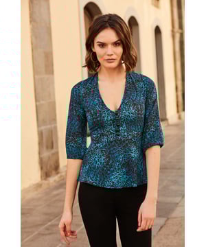 REASONS TO BUY


Because you always have room in your wardrobe for animal print
Peplum waist creates the perfect silhouette
Plunging V-neck, perfect for all bust sizes
Button detail for a luxe look
Effortlessly chic
Pair with black jeans or cropped trousers to nail the ‘jeans and a nice top’ dress code