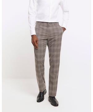 Slim fit, Check print, Belt loops, Side slip pockets, Concealed zip and button fastening, Our model wears a UK 32 regular and is 186.5cm/6'1.5'' tall, Part of a 3 piece suit