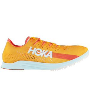 The Hoka Cielo X LD Track Spike Men's Orange Trainers are specialized athletic footwear designed for track and field events, particularly long-distance running. Here are some key features and details about these track spike trainers:

 Track Spike Design:  These trainers are specifically designed for track and field competitions. They feature removable spikes on the outsole that provide excellent traction and grip on the track, enhancing your performance during races.

 Lightweight Construction:  Hoka prioritizes lightweight designs in their track spike trainers to help athletes achieve their best performance. The Cielo X LD trainers are engineered to be lightweight, reducing drag and fatigue during races.

 Durable Outsole:  The outsole of these trainers is constructed from durable materials to withstand the rigors of track and field events, ensuring longevity and consistent performance.

 Long-Distance Focus:  These track spike trainers are ideal for long-distance running events, where endurance and efficient running form are crucial.

 Vibrant Orange Color:  The bold orange color adds a distinctive and energetic look to these trainers, making them easily recognizable on the track.

 Customizable Spikes:  Track spikes are typically customizable, allowing you to adjust the spike length based on the type of track and field event you're participating in.

 Supportive Fit:  Hoka track spike trainers are designed to offer a snug and supportive fit, helping to enhance your running efficiency and reduce the risk of injuries.

 Ideal for Competition:  These trainers are intended for competitive track and field events, including long-distance races such as the 5,000m or 10,000m.

 Hoka Branding:  The Hoka branding on these trainers signifies their quality and performance capabilities.

 Available in Various Sizes:  Hoka typically offers a range of sizes to cater to athletes with different foot sizes.

The Hoka Cielo X LD Track Spike Men's Orange Trainers are a great choice for track and field athletes, especially those who specialize in long-distance events. These trainers are designed to provide the necessary support, traction, and lightweight construction needed to excel in competitive racing.