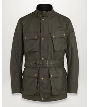 Our definitive jacket since 1948, the Trialmaster's roots are in the Scottish Six Days Trial, originally developed to keep riders dry in tough weather conditions. Built to last from our Faded Olive 6 oz. waxed cotton, it features a legacy slanted map pocket and adjustable belt so you can perfect the fit. Re-wax to keep it water and wind-repellent.
6 oz. waxed cotton, with a unique blend of micro and technical waxesWater-repellent and wind-repellentCotton twill lining woven in the signature Belstaff checked patternCorduroy linings at the collar, cuffs and hem provide added comfort and resilience at high contact pointsBelstaff phoenix patch on left sleeveCentre front zip and snap placketBuckle-adjusted collarFour modern, storm proof bellows pockets with dual press stud closureSignature tilted left chest pocket
Shell: 100% Cotton, Body Lining: 100% CottonSleeve Lining: 55% Polyester, 45% Viscose/Rayon
105310
