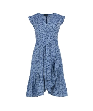 Tauchen Sie ein in eine Welt voller Farben mit unserem Cornflower Blue Floral Viskosekleid, einem Statement-Stück, das die Freude des Frühlings in Ihren Kleiderschrank bringt. Dieses bezaubernde Kleid ist aus 100% Baumwollvoile gefertigt und sorgt mit jedem Schritt für ein leichtes und luftiges Gefühl. Der auffällige Aquarellblumen-Print tanzt über den Stoff und kreiert einen künstlerischen und lebendigen Look. Das Kleid ist in einer schmeichelhaften Über-Knie-Länge geschnitten und verfügt über eine geraffte Taille mit einem zarten Rückenband für eine verstellbare Passform. Flatternde Kapärmel und ein sanfter Rüschenabschluss verleihen eine Prise Verspieltheit und Bewegung, perfekt für sonnige Tage oder einen lässigen Brunch. Umarmen Sie die Schönheit der Natur mit dieser exquisiten Baumwollkreation.