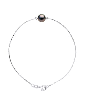 Armband im venezianischen Stil Kette Sterling Silber 925 rhodiniert mit echter Tahiti-Zuchtperle rund 8-9 mm umgeben von 2 echten Diamanten 0,03 Cts - Länge 18 cm, 7 in - Unser Schmuck ist in Frankreich hergestellt und wird in einer Geschenkbox mit Echtheitszertifikat und internationaler Garantie geliefert