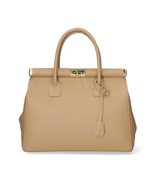 Bolso de mano de mujer de dos compartimentos con bandolera extraíble. Producto artesanal italiano en piel genuina dólar. Hecho en Italia