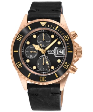 Gevril Mens Wall Street Bronce Blk Lacca Dial Blk Bisel de cerámica Correa de cuero negra italiana genuina hecha a mano