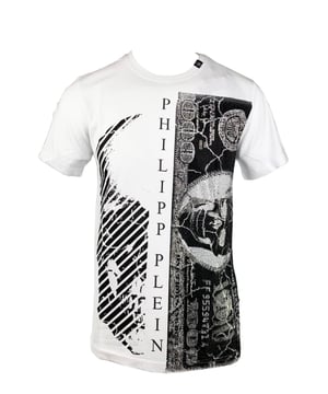 T-shirt van 100% katoenjersey Ronde hals Plein-stijl dollarprint verrijkt met kristallen op de voorkant Merkbadges�