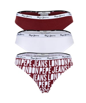 Klassische Strings für Damen von der Marke Pepe Jeans. Im praktischen 3er Vorteilspack. Mit Allover-Logo.