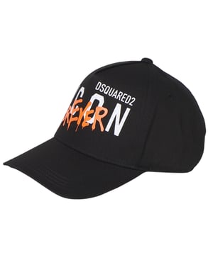Dsquared2 zwarte pet, 100% katoen, Icon Forever-logo, Dsquared2 baseballpet, verstelbare gesp op de achterkant, zwarte hoed, streetwear