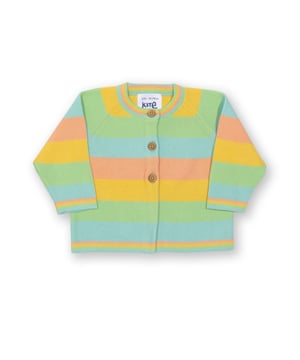 When cooler weather comes calling your little one will love to be snuggled up in this sunset stripe cardi. In a lovely soft lightweight knit, the delightful rainbow style cardigan is a great choice for completing any outfit this season.