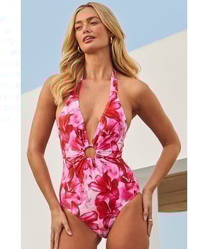 REASONS TO BUY:

Swim in style
Plunging halter neckline
Luxe ring detail accentuates your waist
The perfect amount of coverage
Wear it as a top with denim shorts
Throw a kaftan on top for beach-side lunches