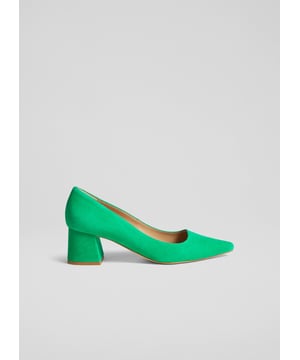 Keeping things elevated, elegant and easy-to-wear, all in one go, our Sloane courts are the perfect everyday style. Crafted in Spain from super-soft green suede, they have a pointed toe, a sleek shape and a 55mm block heel in matching suede. Team them up with tailoring and take them to work. They're ready for whatever your day has in store.
