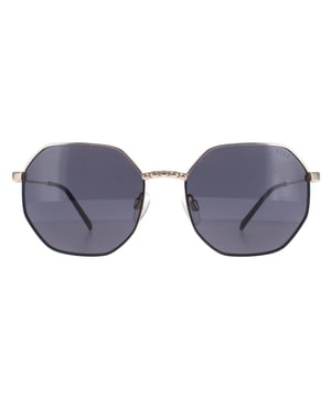 Elle Square Womens Black Grey 14909  Sunglasses are a sleek hexagonal design that effortlessly combines elegance with a touch of edginess. The frame is expertly crafted from high-quality metal, ensuring durability and a comfortable fit that lasts all day. The Elle logo features on the slender temples for brand recognition.