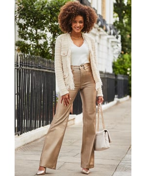 Taking your look to the next levelCrafted with the perfect amount of stretchFlattering slim wide-leg cutStatement metallic finishEffortlessly cool with a white vest top and heelsComplete the look with a blazer and shoulder bagInside leg to fit: 27"