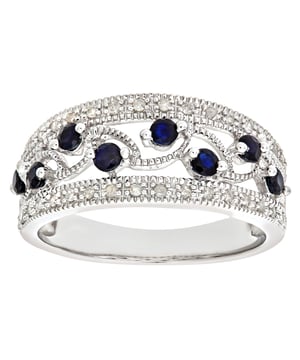 9K (375) geel goud: 1,8 gram; # Diamant: 0,15 ct; # Saffier: 0,41 ct