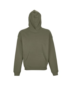 Materiaal: 100% katoen. Stof: Frans Badstof. 450gsm. Ontwerp: Eenvoudig. Pasvorm: Overgedimensioneerd. Eigenschappen van de kap: Dubbellaags. Drop Shoulder, Taped Neck, Unbranded Maat Label. Hem: Ribben. Halslijn: Kapitein. Mouwtype: Met lange mouwen. Manchet: Ribbel. Zakken: Voorkant, Buidelzak. Bevestiging: Trek aan de achterkant. Voldoet aan veiligheidsnorm: REACH. Duurzaamheid: Amfori, BSCI, Fair Wear Approved, Oeko-Tex Certified, Organic Cotton, PETA-Approved Vegan..