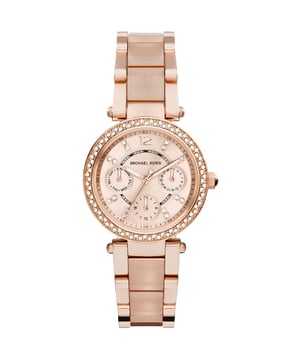 Sku: MK6110 Kastmaat: 33 mm Beweging: Quartz Multifunctioneel platform: MINI PARKER Materiaal band: Roestvrij staal Kleur band: Rose Gold Case Waterbestendigheid: 10 ATM Materiaal behuizing: Roestvrij staal Kleur behuizing: Rose Goud Kleur Wijzerplaat: Rose Goud Bandbreedte: 10 mm Sluiting: Armband Deployant