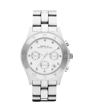 Experience the elegance of the MARC BY MARC JACOBS MBM3100 Women's Watch, which boasts a contemporary design with its unique dial featuring crystal accents and three sub-dials. The polished stainless steel bracelet complements its chic silver-tone case, making it an ideal accessory for both casual and formal occasions. This timepiece is not just about style; it includes practical features such as a date function and is powered by a reliable quartz movement. Specification Details Brand MARC BY MARC JACOBS Model MBM3100 Barcode Number 691464758080 Gender Women's Case Diameter 40 mm Case Material Stainless Steel Case Colour Silver Dial Colour Silver with Crystal Accents Band Material Stainless Steel Band Colour Silver Movement Quartz Water Resistance 5 ATM Features Chronograph, Date Function
