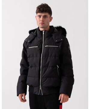 The Cloud Bomber boasts a 30% weight reduction compared to Moose Knuckles Originals, providing lasting warmth without added bulk. Crafted from lightweight shell and RDS-certified 90/10 down fill, it features a hollow frame logo for maximum warmth in a lightweight package. Its removable lamb shearling-trimmed hood adds versatility, while heat-retaining brushed pockets at the front enhance functionality.


Warmth & Protection


Protection Rating - Level 3: Crazy Cold – Heavy and durable, choose these garments when the cold gets serious.
800 Fill Power
Toscana Shearling on Trim
Water Repellent, Water Resistant, Wind Resistant




Design & Function


Capuchon amovible
Down Filled Collar
2- Way Zipper with Logo Puller
2 Pockets with Zipper Closure on Chest2 Pockets with Zipper Closure below Waist
Rib Knit Cuffs and Hem
Black Nickle Metal Logo


COMPOSITION



Body: 100% Polyester
Lining: 100% Polyester


FILL

90% Duck Down 10% Feathers
 
M34MB005S


 



 



 