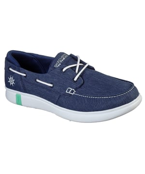 Deck yourself out in smart style and easy-wearing comfort with the Skechers On the GO Glide Ultra - Cruising shoe. Soft woven sailcloth-textured fabric upper in a slip on casual comfort boat shoe with Air Cooled Goga Mat® insole and ULTRA GO™ cushioned midsole.