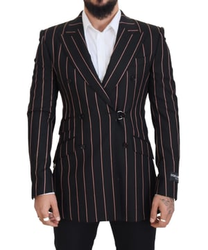 100% Authentieke Dolce & Gabbana dubbelzijdige blazer  
Gemaakt van rayon  
Piek stijl revers  
Dubbelzijdig ontwerp  
Slim fit  
Klassieke zwarte kleur  
Logo details  
Made in Italy  
Hoge ambacht  
Materiaal samenstelling: 49% Viscose, 30% Polyester, 14% Virgin Wool, 4% Katoen en 3% Elastaan  
Exclusief stuk voor mannen  
Materiaal: 49% Viscose, 30% Polyester, 14% Virgin Wool, 4% Katoen, 3% Elastaan