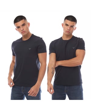 Mens Emporio Armani 2 Pack of Lounge Crewneck T-Shirts in navy.- Crew neckline.- Short sleeves.- Branding on chest.- Slim fit.- 95% Cotton  5% Elastane.- Ref: 11126772006236
