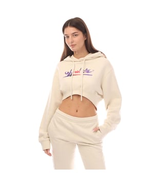 Dames Off White Ready Made Super Cropped Hoodie in beige.- Capuchon met trekkoord.- Off-white multicolor logo op voorzijde.- Geribde boorden en zoom.- 100% Katoen.- Ref: OWBB0200016137