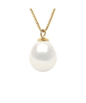 Halskette aus echten Süßwasser-Zuchtperlen Birnenform 8-9 mm , 0,31 in - Natürliche weiße Farbe Venitian Style Kette Gold 375 Länge 42 cm , 16,5 in - Unser Schmuck wird in Frankreich hergestellt und wird in einer Geschenkbox geliefert, begleitet von einem Echtheitszertifikat und internationaler Garantie