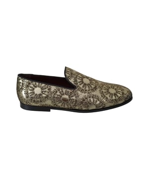 Merk: Dolce & Gabbana
  Model: Loafers slippers jurk
  Kleur: Goud en bordeaux
  Materiaal: 60% acetaat 40% polyester
  Bordeaux leren zool
  Logo details
  Vervaardigd in Italie
  Exclusief en hoogwaardig vakmanschap