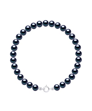 Bracelet of Real Cultured Freshwater Pearls Semi Round 5-6 mm - COLOR BLACK TAHITI - Spring Ring Clasp Silver 925 - Length 18 cm - Delivered with Certificate of Authenticity and International Guarantee - MADE IN FRANCE