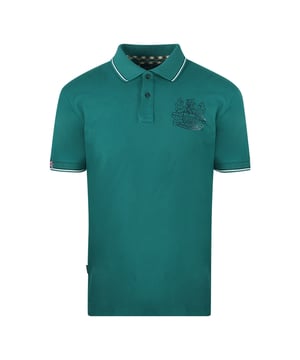 Aquascutum Aldis Crest Logo Green Polo Shirt. Branded Logo, Short Sleeves. Stretch Fit 95% Cotton 5% Elastane. Regular Fit, Fits True To Size. QMP023 32
