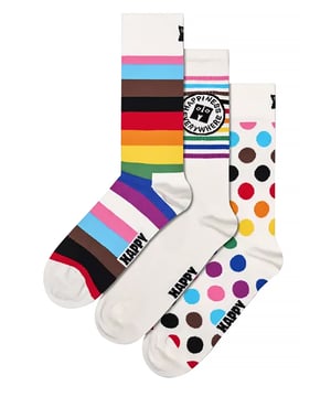 3-Pack Pride Coloured Gift Set Socks by Happy Socks Step into a world of unbounded comfort and vibrant style with the Happy Socks 3-Pack Pride Coloured Gift Set Socks. Made to suit any foot size, these versatile socks effortlessly fit into your casual and formal wardrobe, transforming them into an essential part of your style collection. Discover the superior comfort these socks provide – a must-have for every lover of cheerful attire.Happy Socks are ingeniously crafted to add an extra dash of colour and joy to your everyday wear. With a perfect blend of comfort, charm, and adaptability for all seasons, these socks smoothly keep pace with your versatile lifestyle. Made from a breathable cotton blend, these unisex socks fit all sizes perfectly.The Happy Socks 3-Pack Pride Coloured Gift Set Socks bring a wealth of benefits. Their vibrant Pride inspired patterns add a dose of love and acceptance to your attire while the comfortable fabric guarantees lasting comfort. Furthermore, the moisture-absorbing cotton blend fabric ensures optimal foot hygiene, keeping your feet fresh and cosy. Step with Pride into the remarkable mix of comfort and style with Happy Socks 3-Pack Pride Coloured Gift Set Socks - your top choice for statement sock wear.Key Product Highlights- Multicoloured and vivacious- Superior quality fabric- Expressive design- Ideal for all seasons- Perfect for casual and formal occasions- Made from 83% Cotton, 15% Polyamide, 2% Elastane- Supports LGBTQIA+ community