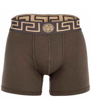 Elegante Herren Boxer Shorts der Marke VERSACE. Hochwertige einfarbige Unterhosen. Greca-Muster und Medusa-Motiv am elastischen Bund.