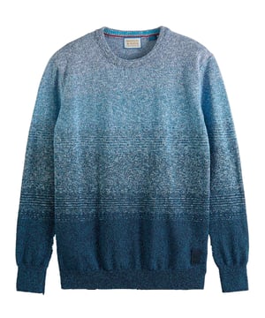 Farbe: Hellblau Blau Combo A 0217 Technische Daten: Pullover mit Rundhalsausschnitt aus recyceltem Baumwollmischgewebe. Mit Ombrè-Motiv und Melange-Muster. Gerippte Bündchen und Saum. Ideal zum Kombinieren mit Ihren Frühlingslooks. Passform: Regulär