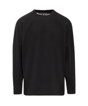 PMAB001C99JER0011001 Klassiek logo via L/S T-shirt Zwart Overe Palm Angels Logo Print 100% katoen, gemaakt in Portugal PMAB001C99Jer0011001