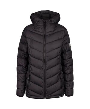 100% Recycled Polyester. Design: Plain, Quilted. Neckline: Hooded. Sleeve-Type: Long-Sleeved. Padded, Sleeve Patch. Hood Features: Adjustable, Grown On Hood. Pockets: 2 Side Pockets, Zip. Fastening: Full Zip. XS: 32 in. S: 34 in. M: 36 in. L: 38 in. XL: 40 in. XXL: 42 in.