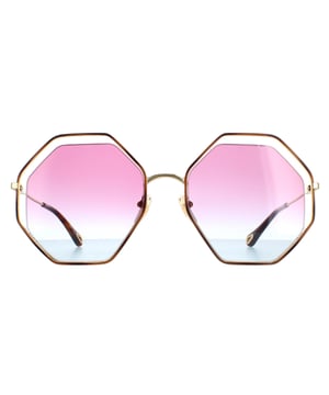 Las gafas de sol Chloe Round Womens Gold blue pink gradient Ch0045S son un modelo redondo de gran tamaño con una escultural montura de cables, plaquetas nasales de silicona y patillas grabadas con el logotipo de Chloe.