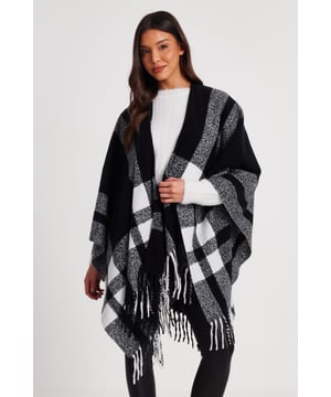 - Check print - Tassel detail - Cape style - One size - Always check the care wash label - Cool hand wash with mild detergent