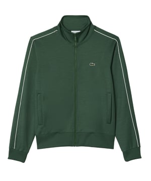 Diese normal geschnittene Sweatjacke für Herren mit Kontraststreifen ist ein stylisches Basic. Gefertigt aus hochwertigem Material, bietet sie einen hohen Tragekomfort. Geschlossen wird sie mit einem Reißverschluss, der in einem Stehkragen endet. Ärmel und Saum werden mit unifarbenen Rippbündchen abgeschlossen. In den seitlichen Eingrifftaschen lassen sich Essentials verstauen. Die Kontraststreifen auf den Ärmeln bieten ein dezentes optisches Highlight.