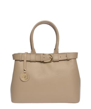 Bolso de mano  
100% cuero de vaca  
Cierre magnético superior  
Bolsillo interno con cremallera  
Dos compartimentos  
Dimensiones: 22x31x10.5 cm  
Asa: 37 cm  
Correa para el hombro: 120 cm  