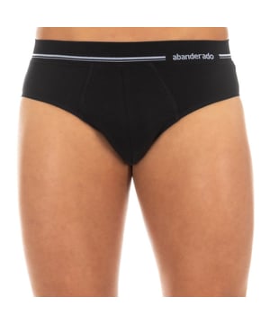Slip Abanderado.
Color Negro
Cinturilla de goma elástica, con nombre de la marca en lateral.
Tejido transpirable.
Frontal anatómico, con capacidad de sujetar sin apretar.
Costuras vistas a tono.

Composición:  96% Algodón, 4% Elastano

 Lavara a mano a temperatura máx. 40º.
- No utilizar lejía.
- No permite el uso de secadora.
- Planchar a temperatura máx. 130º.
- No lavar en seco.