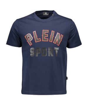 Plein Sport Blue T-Shirt, 100% Cotton, Plein Branded Logo, Plein Branded Badges, Short Sleeve Blue Tee