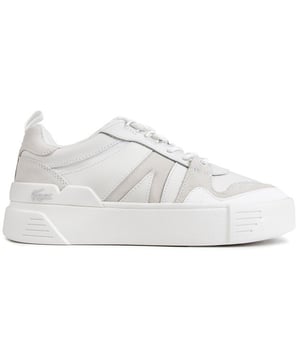 Womens white Lacoste l002 trainers, manufactured with leather and a rubber sole. Featuring: textile lining, ortholite® insole, branding to the tongue and platform sole.