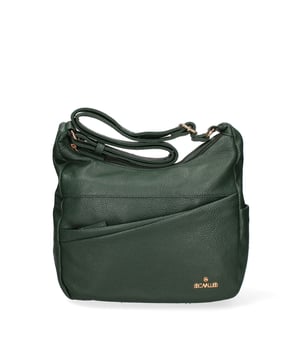 Bolso bandolera para mujer. El cierre es con cremallera. Los bolsillos internos son uno con cremallera y dos abiertos. Los bolsillos externos son uno frontal con cremallera, otro trasero con cremallera y un lateral abierto. La bandolera es ajustable en ecopiel. Falta el mango. Hay dos compartimentos internos. El material exterior es ecopiel. Internamente está forrado en poliéster. Medidas: 30x28x12 cm. Producto de moda