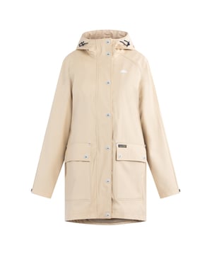 Het poncho-achtige oversized regenjack van Schmuddelwedda is met zijn comfortabele pasvorm helemaal trendy. Het gecoate materiaal met gesealde naden is niet alleen waterdicht, maar ook winddicht en biedt uitstekende bescherming tegen alle weersomstandigheden. De binnenvoering is gemaakt van een zachte jersey melange, waardoor het dragen nog comfortabeler is. Een grote capuchon met trekkoord en stijlvol koord, verstelbare manchetten en de optimale lengte zorgen voor langdurige bescherming.  Mackintosh